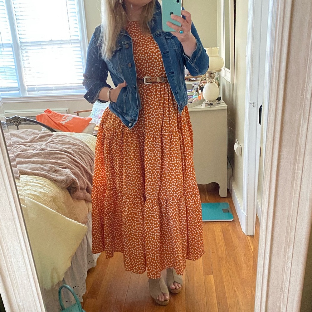 SHEIN Orange Printed Tiered Maxi Dress